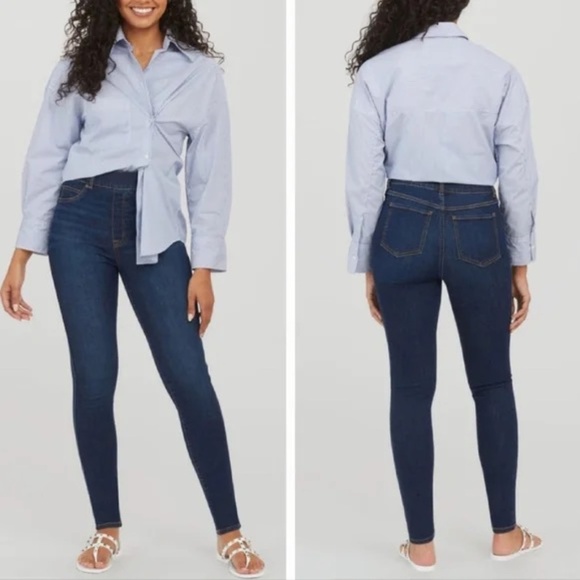 SPANX Denim - Spanx High rise Midnight Shade pull on Ankle Skinny Jeans size L Tall